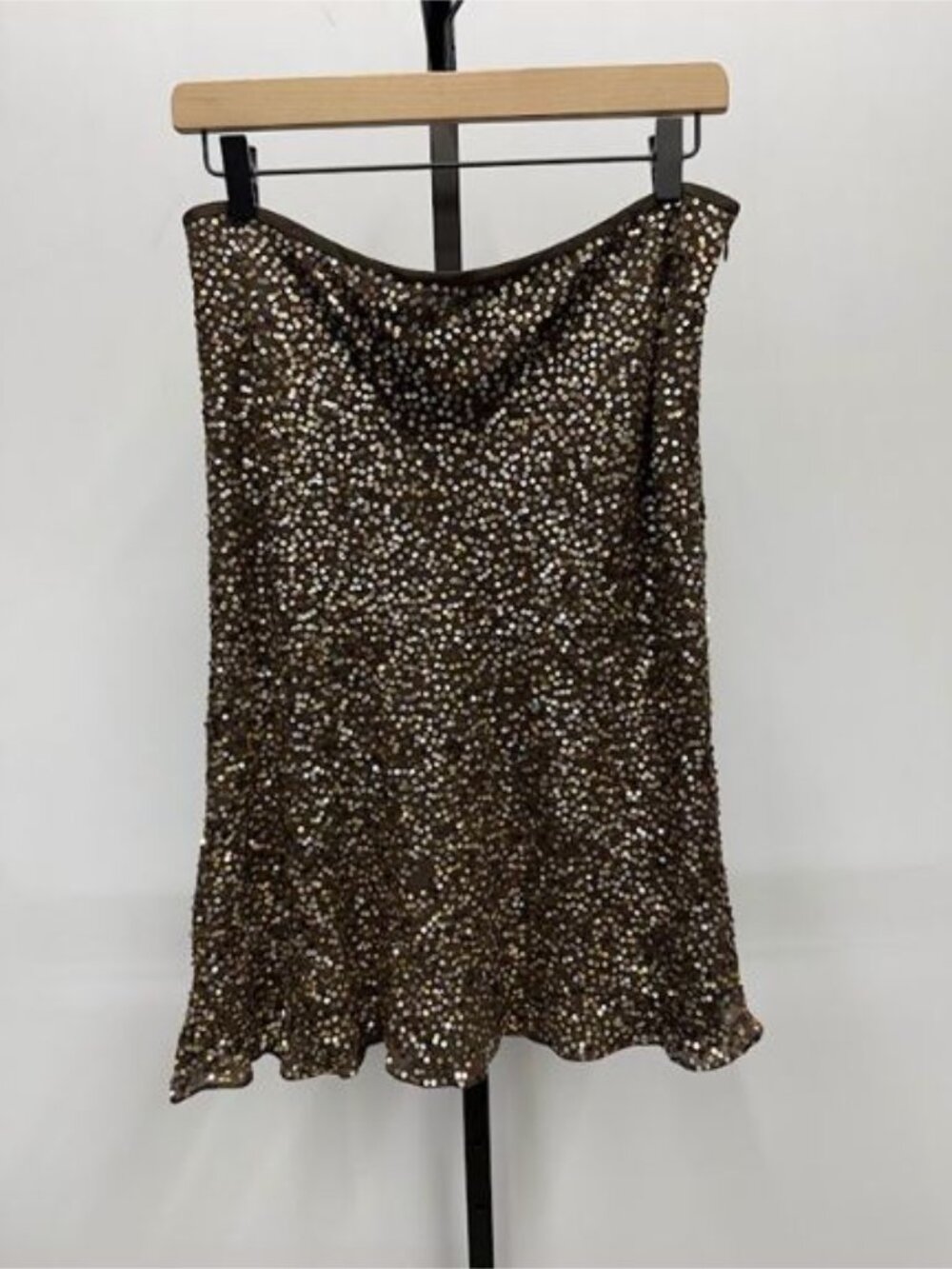 Calvin Klein Brown Sequin Silk Midi Skirt